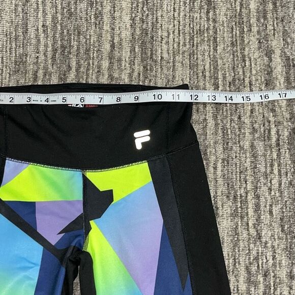 Fila Sport Running Women’s XS Black Neon Multicolor Geometric Athletic Leggings - Picture 3 of 7